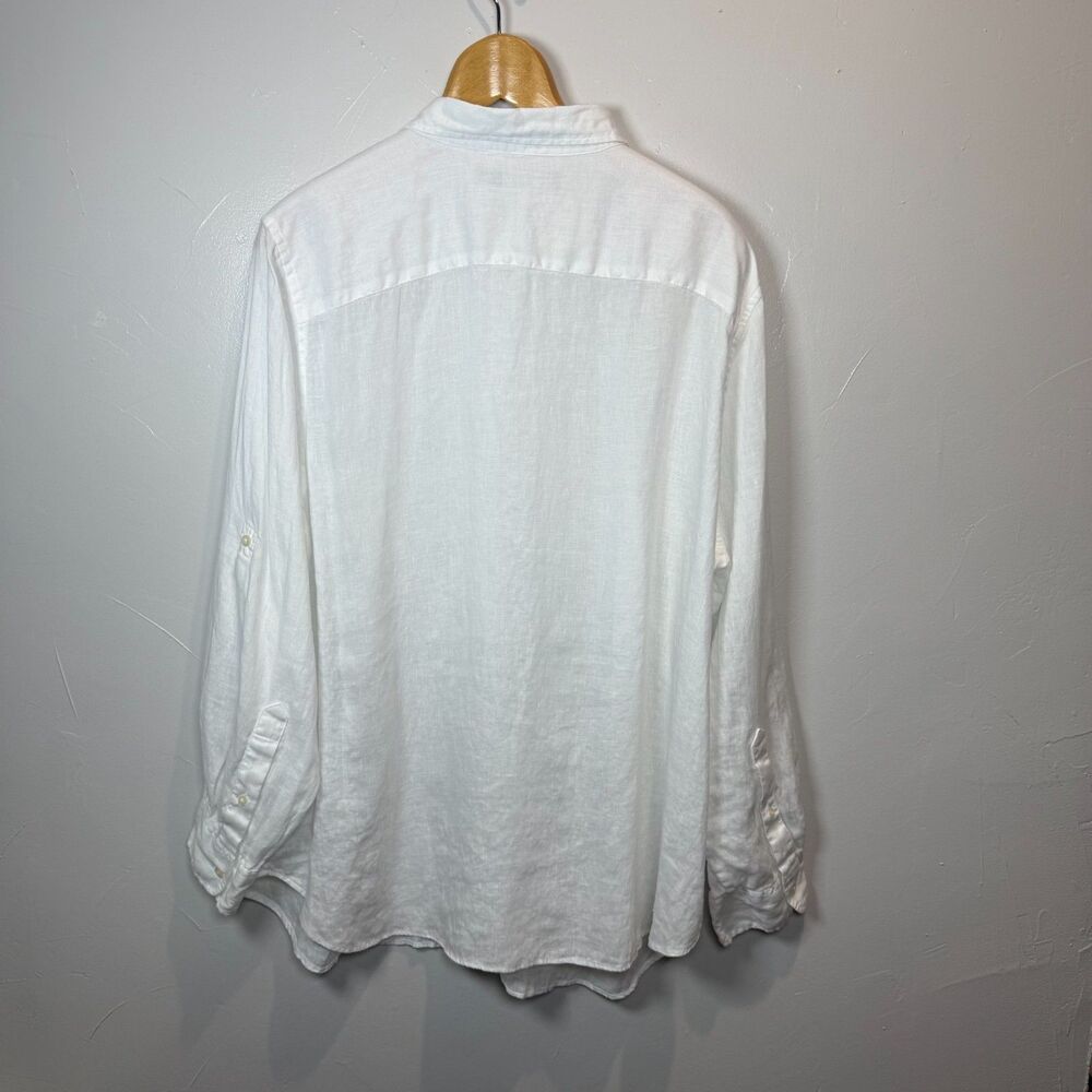Lauren Ralph Lauren White Shirt Long Sleeve Button Linen Size 2X Casual Work - Picture 7 of 11